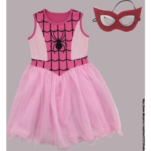 Disney SpiderMan Summer Kids Girls Cotton T Shirt + Print Gauze Patchwork Dress Children Baby Home Party Casual Clothes Dresses