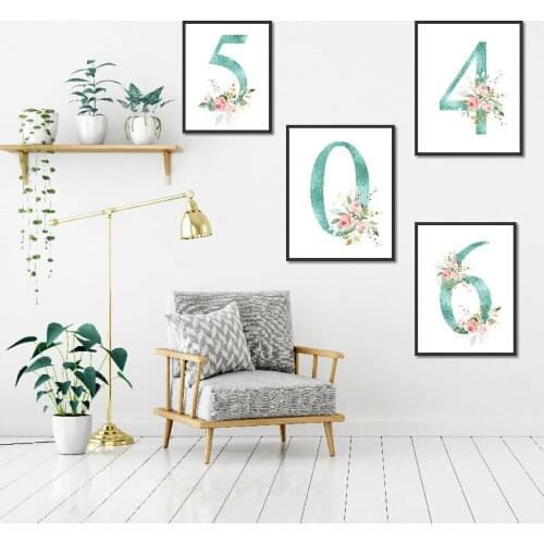 Customized Personality Numbers Minimalist Pink Flower Letters Canvas Painting Family Custom Picture On The Wall Cuadros Decor