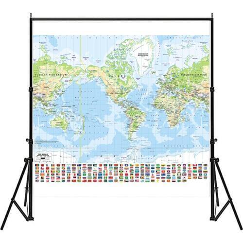 The World Mercator Projection Map with National Flag 150x150cm Non-woven Waterproof World Map For Education