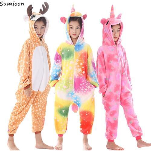 Kigurumi Onesie Kids Pijamas Unicorn Pajamas for Boys Girls Winter Animal Pyjamas Children Sleepwear Teen Overalls 4 6 8 10 Year