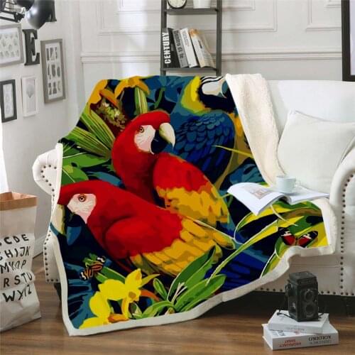Colorful Parrot Brid Blanket 3D Print Sherpa Blanket on Bed Kids Girl Flower Home Textiles Dreamlike Style 10