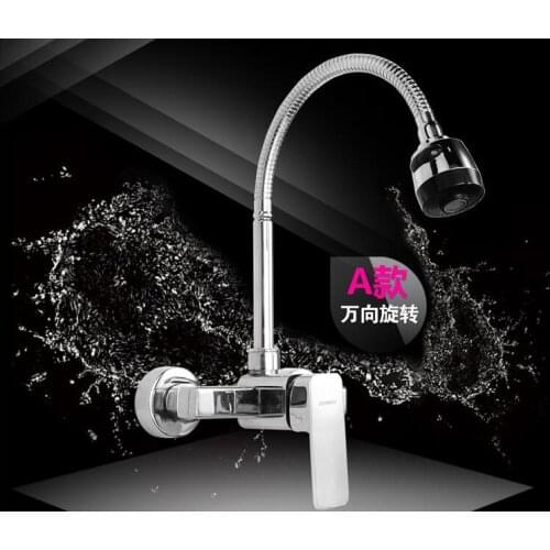 Copper wall mount dish basin faucet chrome, Rotated kitchen sink basin faucet pull down, Kitchen faucet mixer tap hot and cold