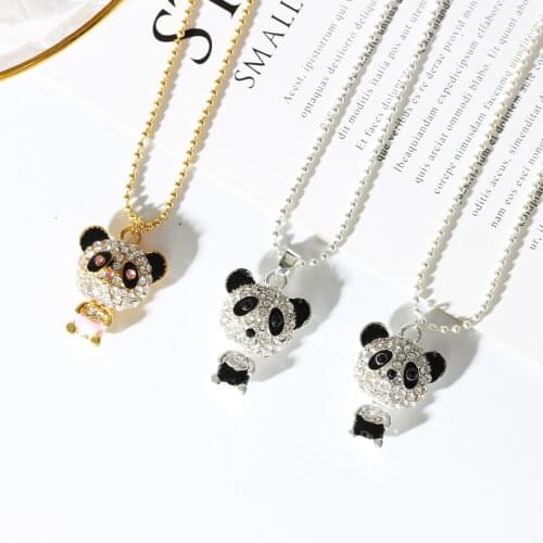 Cute Panda Rhinestone Pendant Sweater Chain Necklace For Women Charm Necklace Pretty Jewelry Accessories