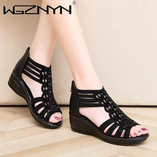 Fashion Womens Beach Sandals Summer Women Crystal Sandals Bohemia Beaded Sandals Women Shoes Sandal Platform Plus Size 35-40