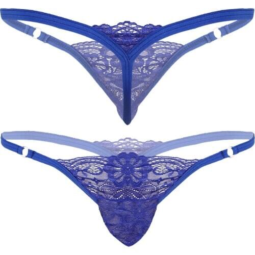 Mens Lace Jockstraps Pouch Briefs Sissy Exotic Lingerie Panties Bikini See Through G-String Thong Sissy Underwear Underpants