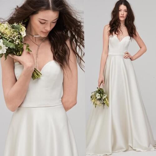 Charming Satin Sweatheat Neckline A Line Wedding Dresses With Back V Neck Custom Made Bridal Gowns Cheap