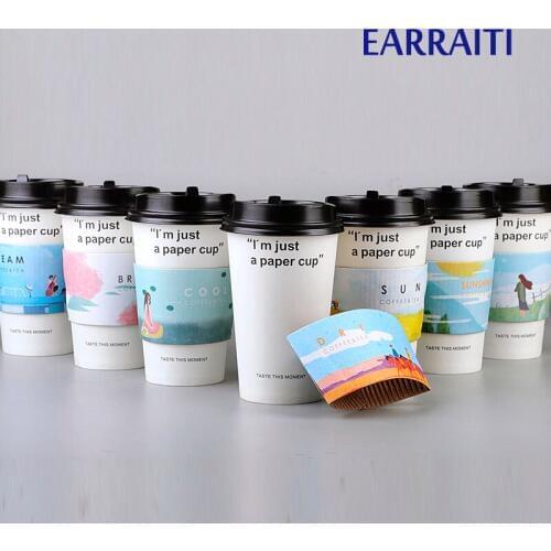 400PCS Disposable Cup Sleeve Milk Tea Shop Coffe Cup Sleeve Double Layer Craft Paper Sleeves Juice Anti-hot Ins Customize