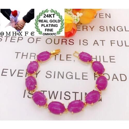 OMHXFC Wholesale YM155 European Fashion Hot Fine Woman Girl Party Birthday Wedding Gift Geometric Jade 24KT Gold Bracelet Bangle