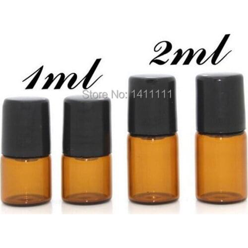 Wholesale 2ml 5/8 Dram Refillable Amber Glass Roll On Essential Oils Vials Bottle + Metal Roller Ball for Sample 1000pcs/lot