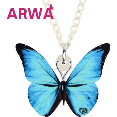 ARWA Acrylic Blue Morphidae Butterfly Necklace Chain Cute Animal Pendant Jewelry For Women Kids Teen Birthday Gift Decoration