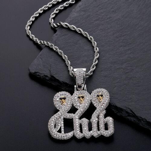 OMYFUN Factory Price Rapper Skull Pendant Necklace Hip Hop Bling Jewelry CZ Iced Pave Pendants & Necklaces Men Cool Accessory