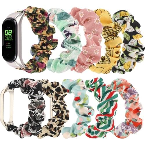 Scrunchie Elastic Fabric Watch Strap for Xiaomi Mi band 5 replaceable Watchband Women Girls Popular correa Wrist Band Bracelet