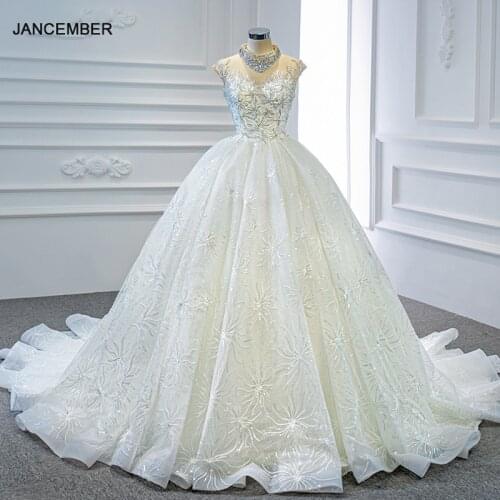 RSM67118 Shiny Turtleneck Bridal Wedding Dress Diamond-studded Applique Printed Pattern Church Trailing Gown платье свадебное