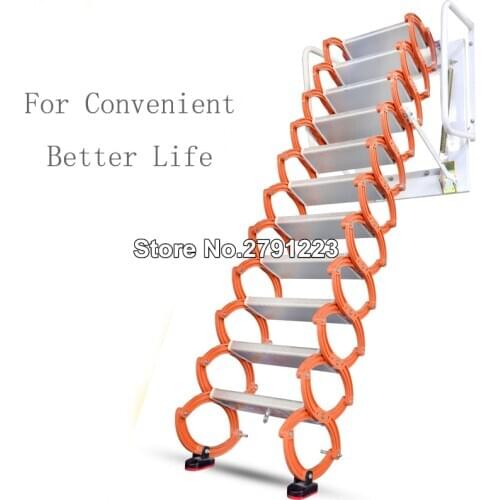 Folding Loft Ladder Stairs Al-Mg Alloy for Large Wall Mounted Loft Wall Ladder Orange 9.8ft Height 27.6x27.6in Frame Size