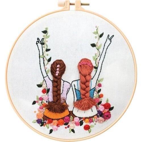 Embroidery Starter Set, Girl Embroidery Pattern Designs, Embroidery Hoop and All Embroidery Materials, Hand Embroidery Kits (C)