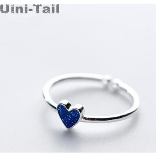 Uini-Tail hot new 925 sterling silver simple temperament opening ring ladies personality Epoxy blue heart ring high quality