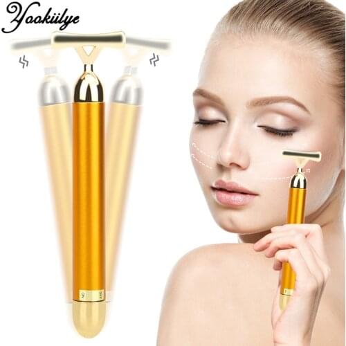 Energy Beauty Bar 24k Gold Facial Lifting Roller Vibration Massager Face Slimming Anti-wrinkle Skin Tightening Y-Shaped Stick