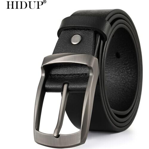 HIDUP Good Quality Cowhide Retro Pin Buckle Belt Design Genuine Leather Belts for Men Accessories 3.8cm Width Adjustable NWJ408