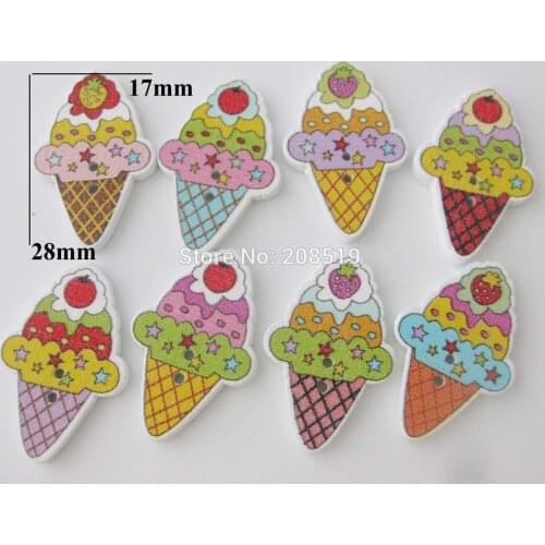 WBNSGG 100pcs Mixed Icecream Painting white Wooden Buttons Scrapbooking Sewing Accessories For Craft Handmade