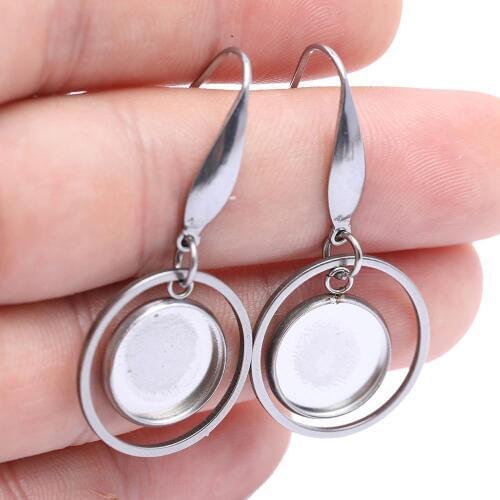 10pcs Stainless Steel Earring Making Accessories Fit 12mm Cabochon Circle Hoop Frame Earrings Base Setting Blanks