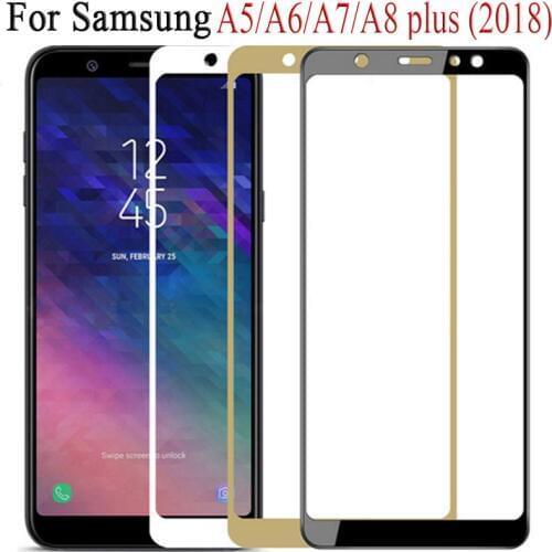 Full Coverage Protective Glass on For Samsung Galaxy A5 A6 A7 A8 Plus 2018 Glass Tremp A530 A600 A750 A730F Samsun Sumsung Galax