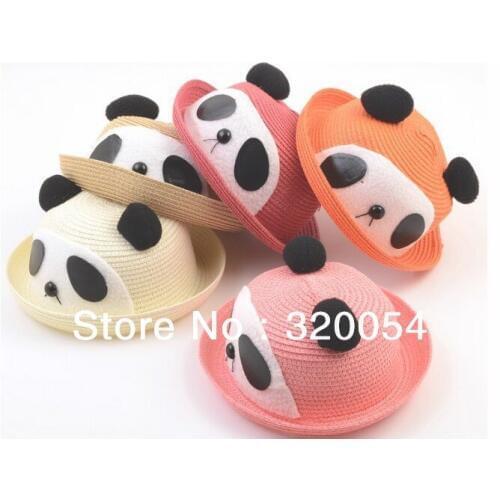 1pcs,2016 new summer straw hat, children cartoon deer, rabbit, panda hat, children caps, multicolor, free shipping