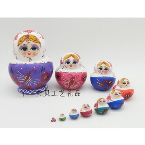 10 Layers/Set Wooden Russian Dolls Nesting Maiden Wishing Doll Beautiful Handmade Matrioska Russa Kids Baby Toys Gifts 15 Cm