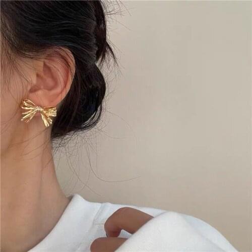 Metal Bow Earrings New Fashion High-end Light Luxury Earrings for Women Piercing Jewelry