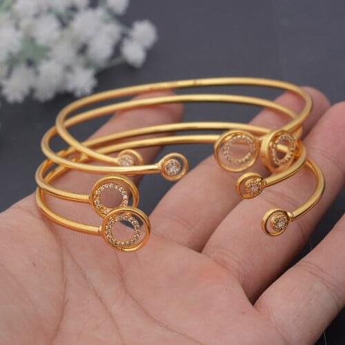 4pcs/Set 24K Dubai Gold Color African Cuff Bangles For Girl Saudi Arab Wedding Not Can Open Bracelet&Bangles Jewelry Free Size
