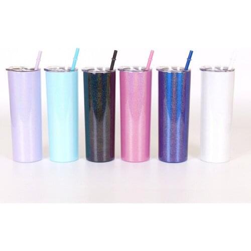 50pcs Glittering Rainbow Paint Water Bottle Tumblers Sublimation 600ml Stainless Steel Cup Straws Lids Fruit Juice W0202