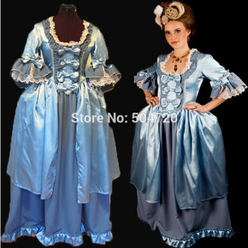 Tailored!Blue Vintage costumes 18th Duchess Retro medieval Renaissance Reenactment Theatre Civil war Victorian dress HL-393