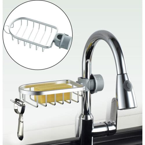 Aluminum Basket Shelf Faucet Drainage Shelf Kitchen Storage Sponge Dish Cloth Drain Rack Shower Holder Organizer With Hooks