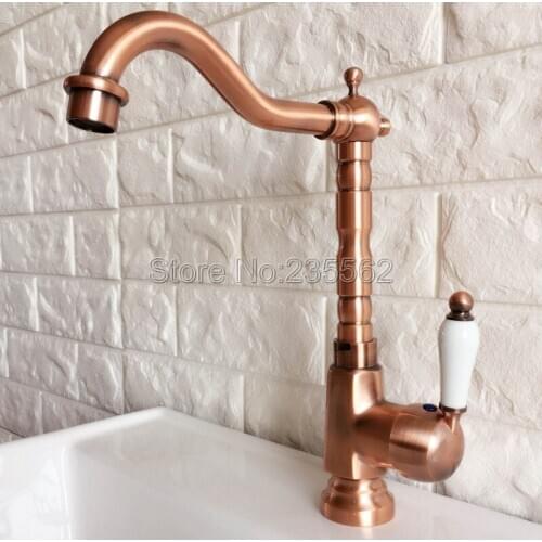 Antique Red Copper Kitchen Sink Faucet Swivel Spout Washbasin Faucets Cold and Hot Water Mixer Bathroom Taps Deck Mounted lnf402