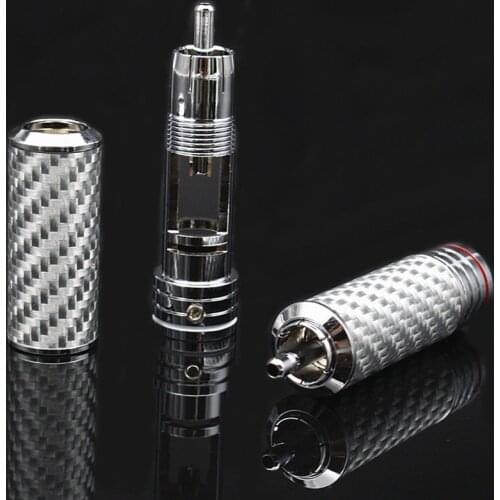 Hifi audio 4pcs Rhodium plated Carbon Fiber RCA Plug 8mm Audiophile Eutectic Copper Shell RCA Male Plug Soldering Connector