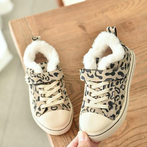 Children boots for girls cotton shoes winter kids boys plush velvet leopard shoes fashion boots thicken warm shoes