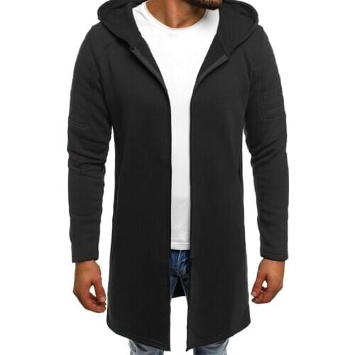 Long Overcoat Men Hooded Coats Autumn Winter Casual Loose Harajuku Jackets Male Long Sleeve Male Outerwear Solid Color