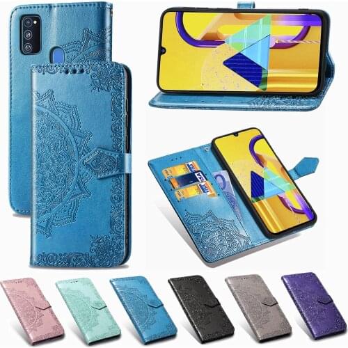 For Galaxy M21 SM-M215F Leather Case 3D Flower Embossed Wallet Leather Flip Case On For Samsung Galaxy M21 SM-M215F
