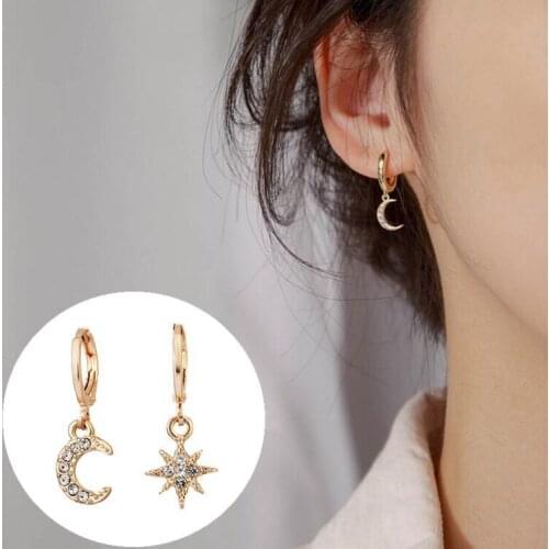 Women Dangle Earrings Classic Asymmetric Earrings Of Star And Moon Female Korean Jewelry