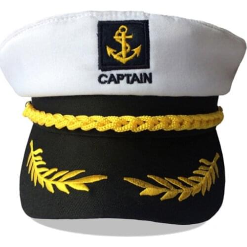 European and American white navy hat mens retro flat top military hat Halloween adult captain sailor hat