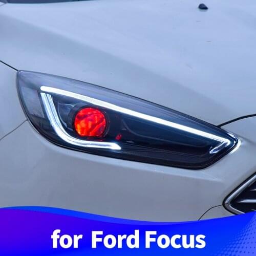 Headlight Assembly for Ford Focus MK3.5 2014-2018 LED daytime running light LED sequential turn signal red demon eye