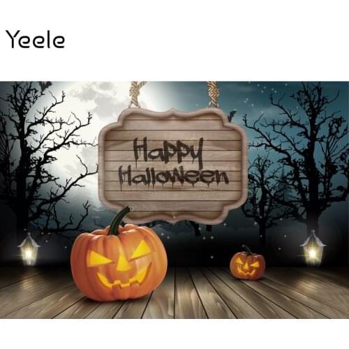 Yeele Photocall Happy Helloween Backdrop Moon Night Pumpkin Wood Plank Background Photography For Photo Studio Photographic Prop