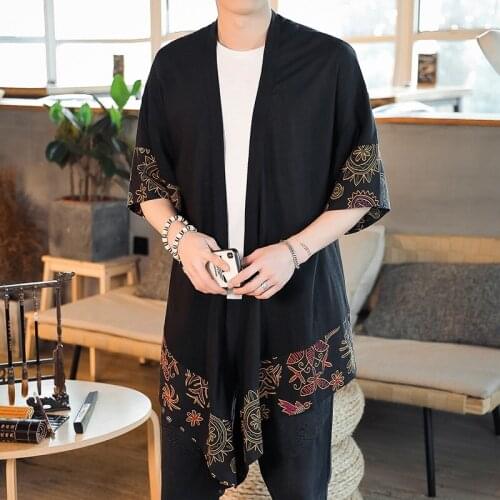 Kimonos Cardigan Men Online Chinese Store Haori Yukata Samurai Kimono Karate Japones Robe Japanese Pajamas Man KZ2032