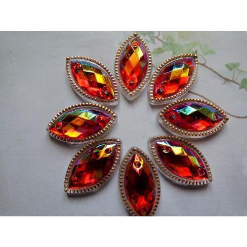 Red Sew on rhinestones horse eye Navette shape 7*15mm flatback Acryl crystals accessory gemstone strass 100pcs/bag