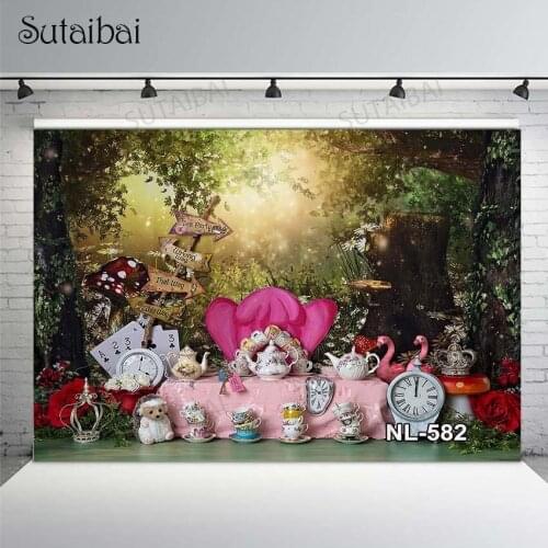 Forest Tea Set Poker Hedgehog Flamingo Flowers Backdrop Children Kids Baby Portrait Custom Banner Photography Background Props