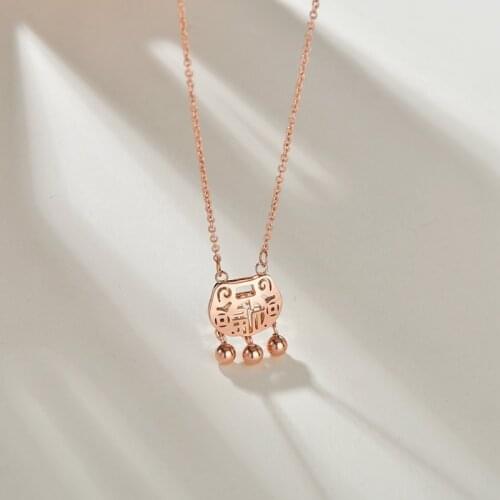 Letdiffery Cute Stainless Steel Chinese Safe Lock Pendants Rose Gold Charms Necklace for Women Birthday Gifts