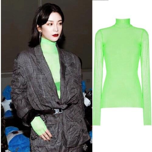 Summer Mesh Solid Color Breathable High Neckline Slim Corsets Women Hot Sale High Quality Tops Clothing Long Sleeve T-shirts