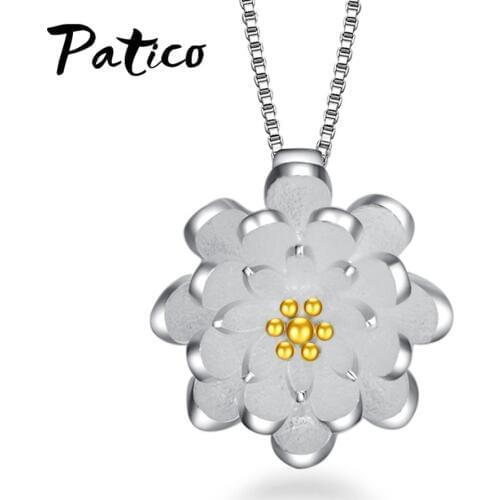 Top Brand 925 Sterling Silver Pendant Necklaces Lotus Flower Charms With Chains Elegant Concise Jewelry For Women Wedding Party