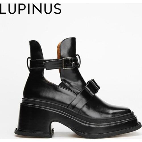LUPINUS 2021 New Fashion Butterfly-Knot Women Boots Chunky Heel Platform Women Autumn Boots Retro Punk Style Women Ankle Boots