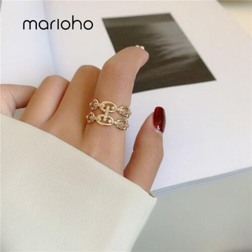 Marioho Gold Color Metal Pig Nose Ring Simple Opening Geometric Hollow Heart Year Rings For Women Birthday Party Jewelry Gift