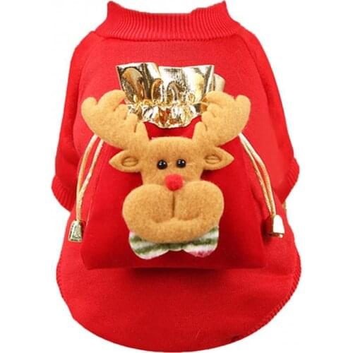 Fashion Cotton Keeps Warm Christmas Pet Clothes Lucky Pouch Elk Pattern Dog Cats Supplies Hoodie Red Holiday Party Costumes 2021